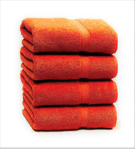 Nausha Pack of 4 Bath Towels 100% Egyptian Cotton Towels Set Super Soft and Highly Absorbent Towels 500 GSM (Orange)