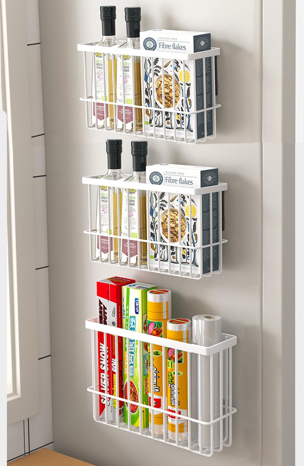 EigPluy 3 Pieces Kitchen Cabinet Door Storage Box, Self-Adhesive Storage Box, Wall Mounted Metal Storage Boxes,Cabinet/Bathroom/Fridge Small Items