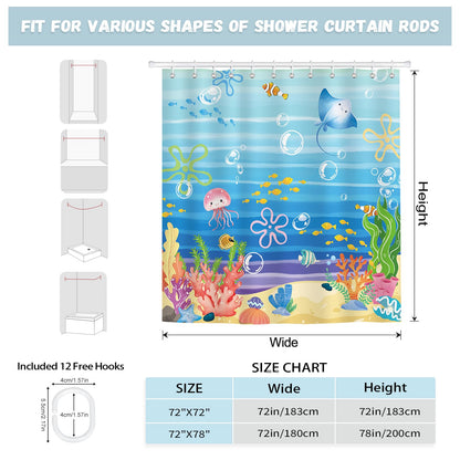 hometrixx Kids Beach Ocean Jellyfish Coral Fish Shower Curtain 72X72Inch
