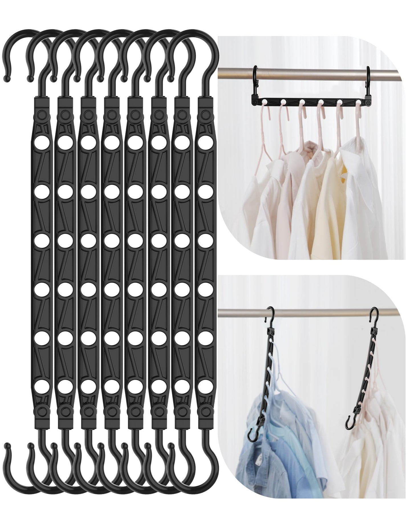 Latoxcaa Space Saving Hangers for Clothes, 8 Pcs Magic Hangers with 6 Holes & 360° Swivel, Wardrobe Organiser Hanger Hooks, Sturdy for Heavy Clothes
