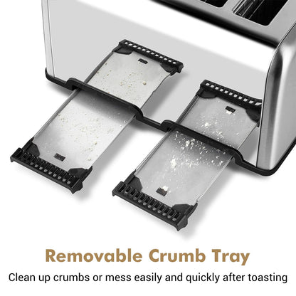 Cusimax 4 Slices Toaster, Stainless Steel Toaster with 4 Extra-Wide Bread Slots and 6 Variable Browning Shade Controls, Featuring with