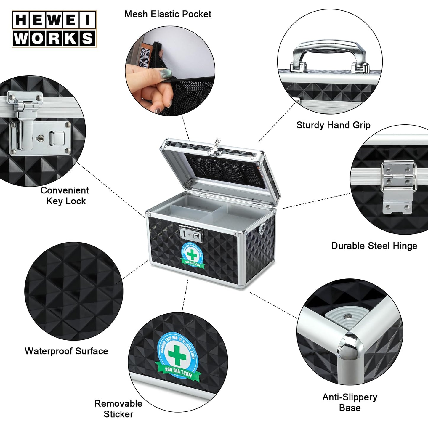 HEWEI WORKS Storage Box with Key Lock, Lockable Medicine Storage Box, Empty First Aid Box, Security Lock Box