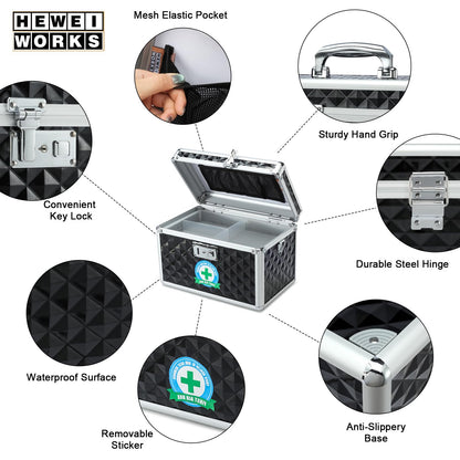 HEWEI WORKS Storage Box with Key Lock, Lockable Medicine Storage Box, Empty First Aid Box, Security Lock Box