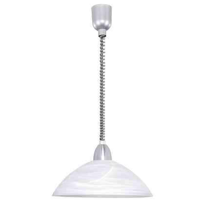Eglo Lord 2 Height Adjustable Pendant Light, Classic Living Room and Kitchen Hanging lamp, matt Nickel and White Alabaster Glass E27 Socket