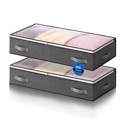 AIOR 2PCS 60L Underbed Storage Bags with Viewing Window, Foldable Container Closet Organizer Bags for Clothes, Comforters, Blankets, Bedding
