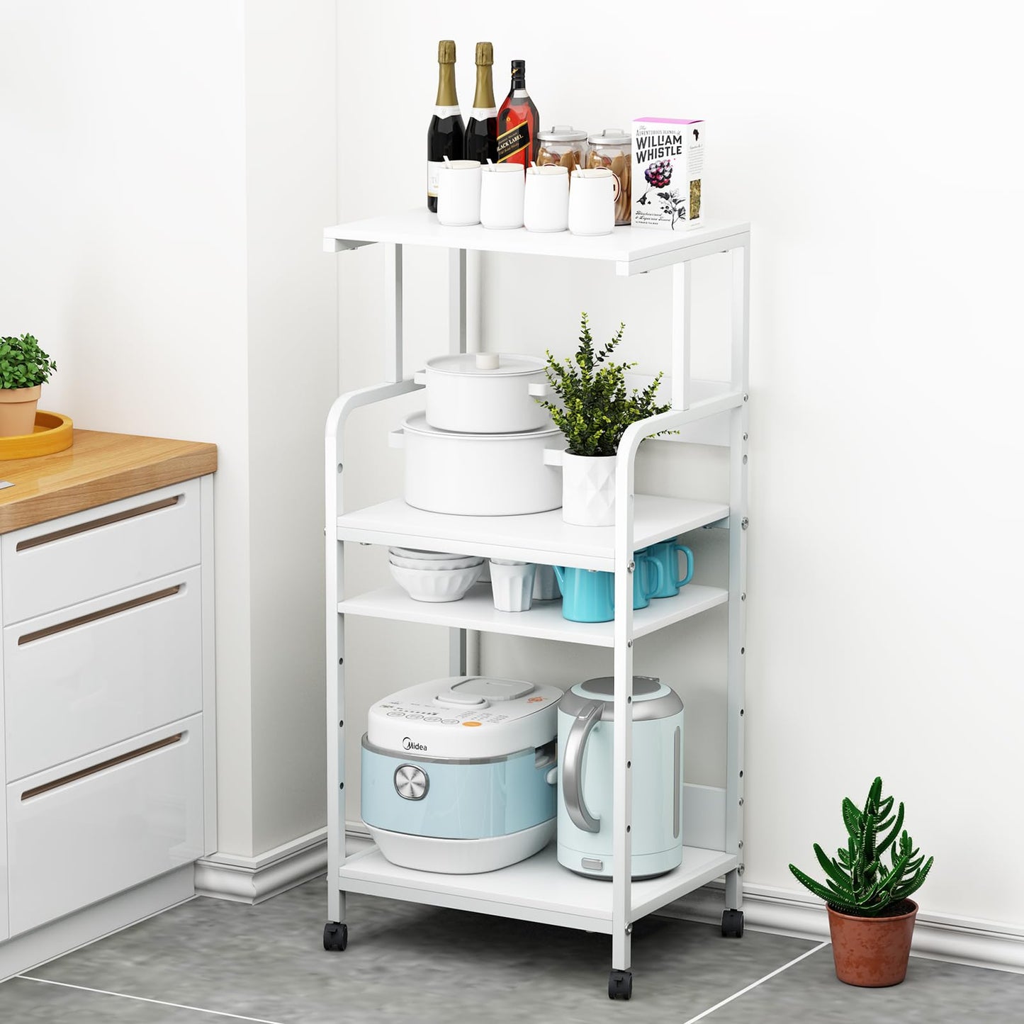 4-Tier Printer Stand, Large Printer Table on Wheels, Movable Printer Stand