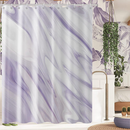 GCIREC Purple Marble Stall Shower Curtain, Purple Mix White Ombre Modern Abstract Wave Luxury Bathroom Curtain Bathtub Home Decor Waterproof Fabric