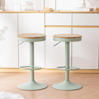 YOUNIKE Bar Stools, Solid Wood Counter Height Barstools Set of 2, Vintage High Adjustable 360° Swivel Metal Bar Chairs, Breakfast Kitchen Stools