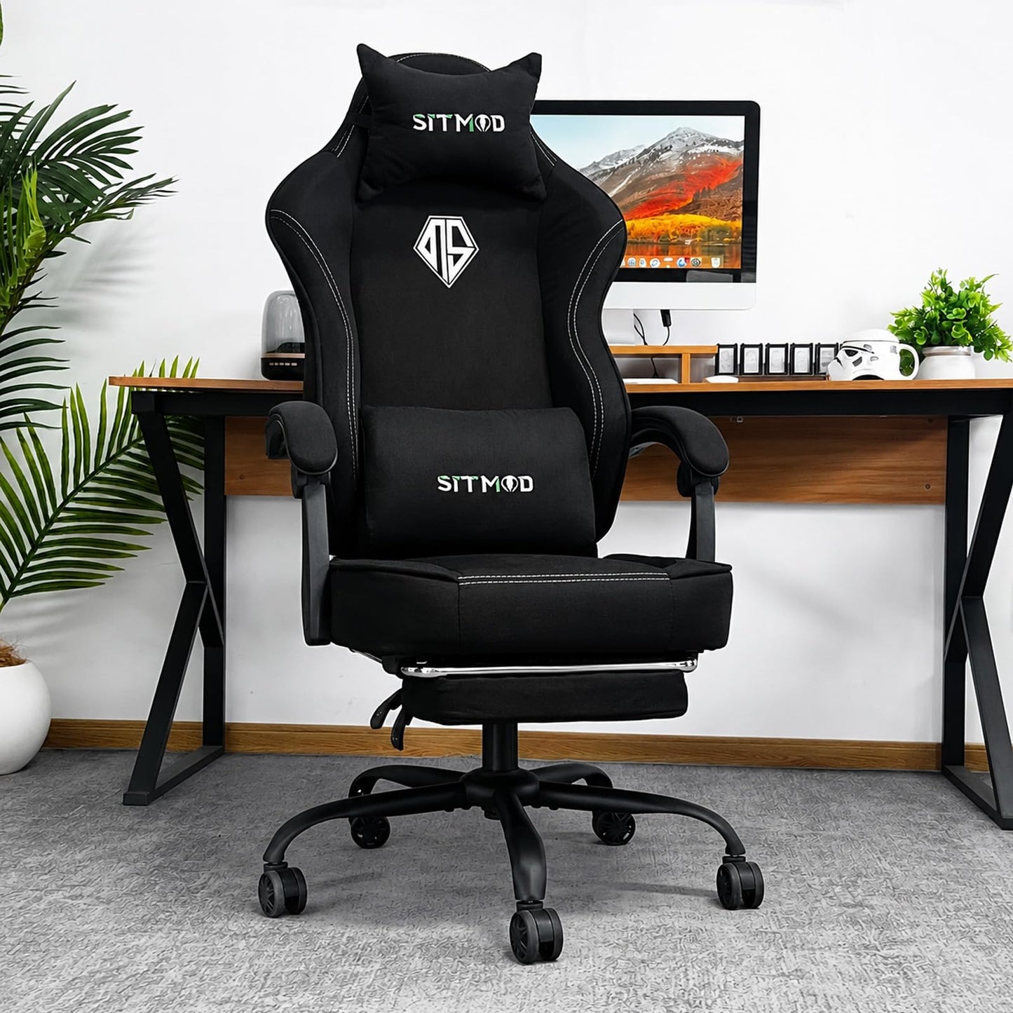 Fabric Gaming Chair with Footrest, Pocket Spring Cushion,Big Tall Ergonomic