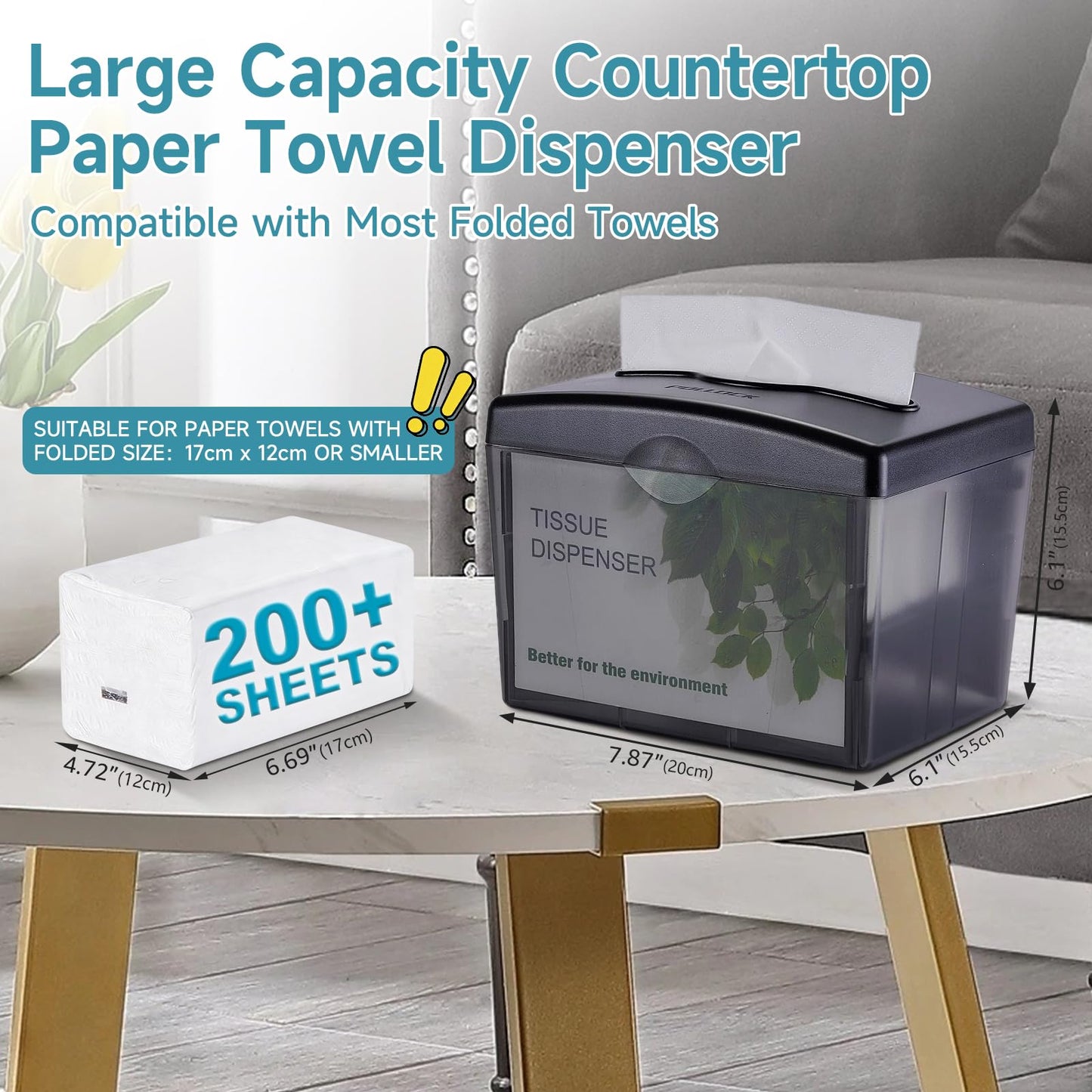 Pollock Countertop Napkin Dispenser, Multifold Paper Towel Dispenser Black