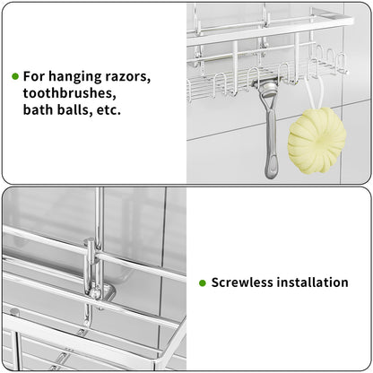RUIHANDA 2-Tier Shower Caddy, Shower Caddy Hanging No Drilling, Silver