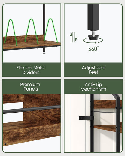 CHOEZON 2-Tier Vinyl Record Storage Holder Rack, 250 LP Albums Display Shelf, Wooden Vinyl Storage Rack with Wire Dividers for Records, CDs, Books