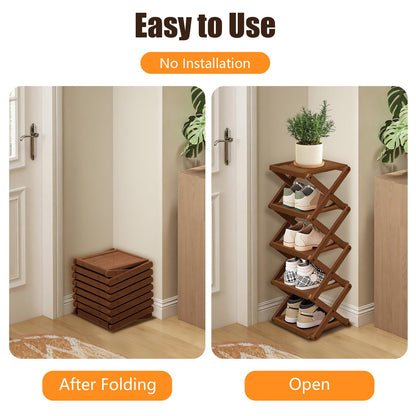 YYW Shoe Rack, Foldable Bamboo Shoes Shelf, Freestanding Shoe Storage Organiser for Entryway, Bedroom, Closet, Hallway - Natural