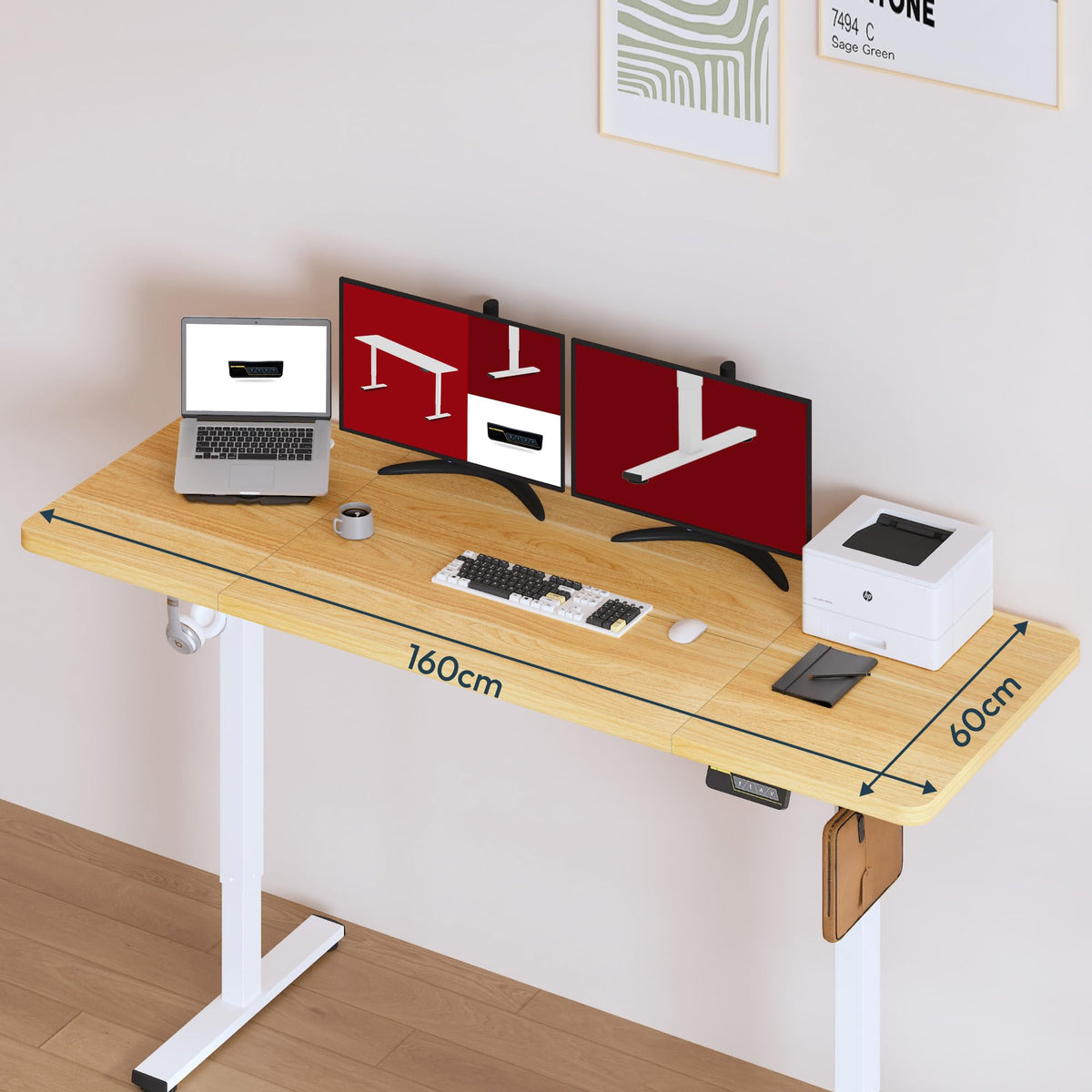 SANODESK 160 * 60 Electric Standing Desk Height Adjustable Desk Sit Stand Table with 4 Memory Smart Pannel with Splice Board for Home Office