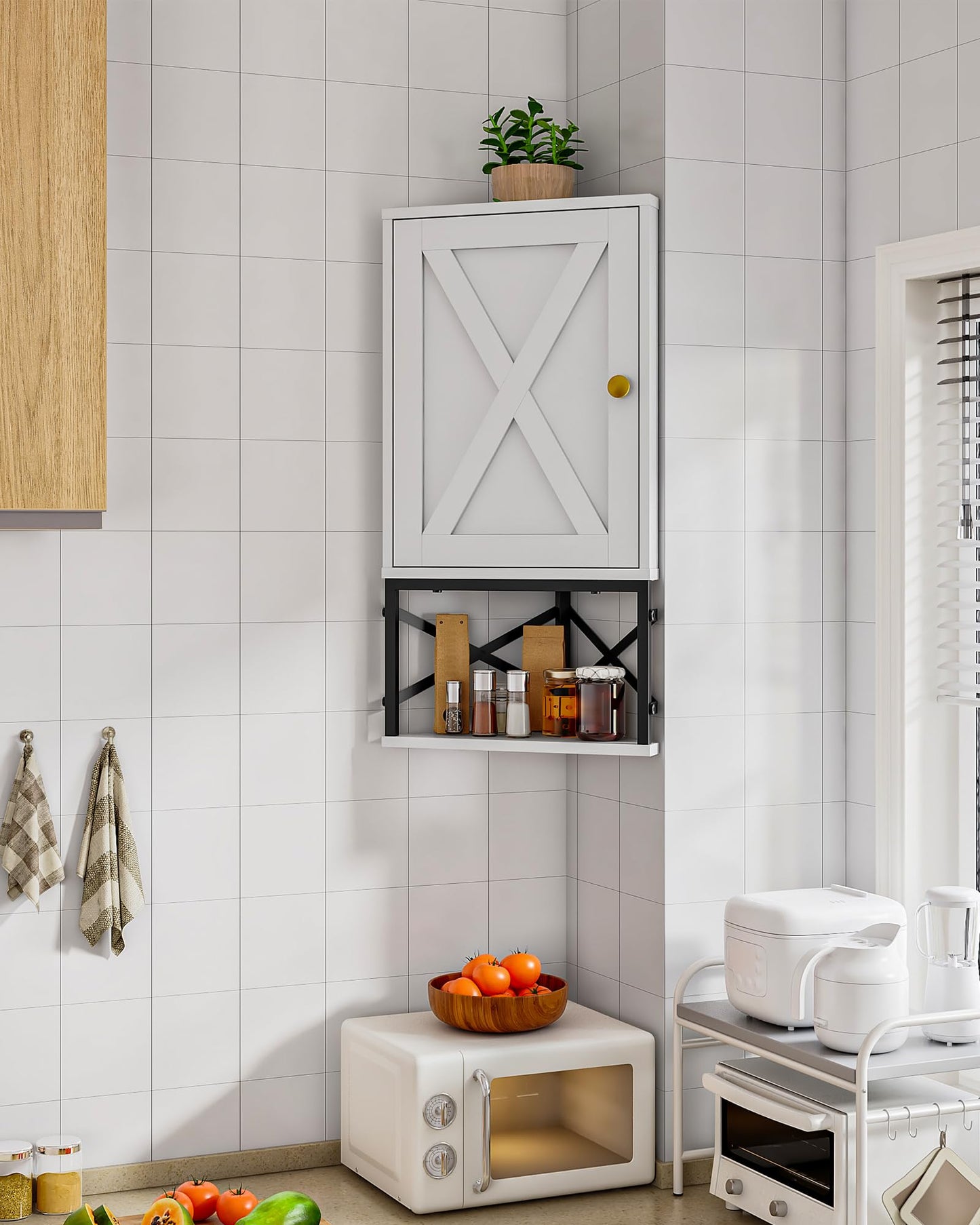 CHOEZON Bathroom Wall Cabinet, Corner Medicine Cabinet, Wall Mount Corner Cabinet for Bathroom with Open Shelf and Adjustable Shelf, Space-Saving