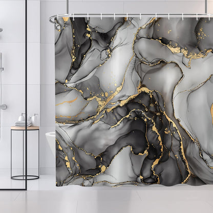 ASDCXZ Black Marble Shower Curtain 180x200 cm, Modern Abstract Art Gray Black Gold Marble Optics Texture Waterproof Bath Curtain Polyester Textile