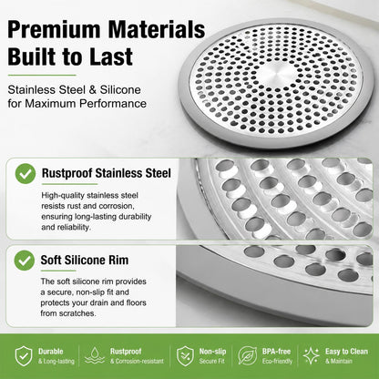 1Pcs Stainless Steel and Silicone Shower Drain Hair Catcher for Bath Drain