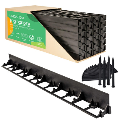 Flexible Lawn Edging 18 m - Invisible Plastic Garden Edge with 100 Securing Pegs - Easy to Use, Weather Resistant - Grass, Flowerbed & Path Border