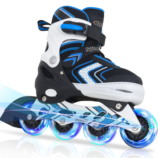 Boy Roller Skates with Full Light up Wheels, Adjustable Kids Roller Skates, Beginner Inline Skates for Boys Youth, Blue Ages 6-12
