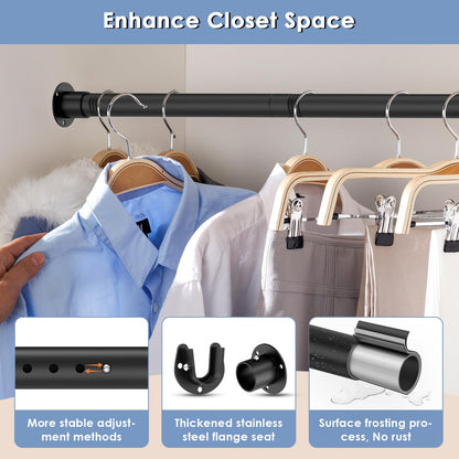 Wardrobe Rail, Black Extendable Wardrobe Rod 74-130cm, Heavy Duty Clothes Rail with End Sockets, Adjustable Hanging Rails for Clothes, Wardrobe