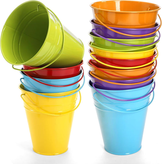 WUWEOT 12 Pack Small Metal Buckets with Handle, Colored Galvanized Metal Bucket Small Pails for Party Favors, Decor, Garden Planters, 11.4 x 12.7 cm