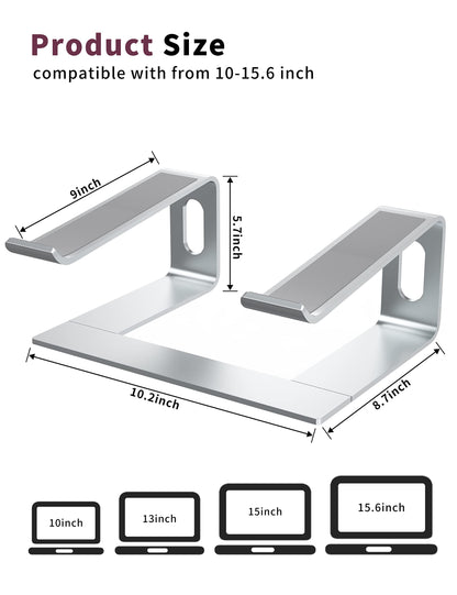 ALASHI Laptop Stand for Desk, Aluminum Computer Riser, Ergonomic Notebook Holder, Detachable Metal Laptops Elevator