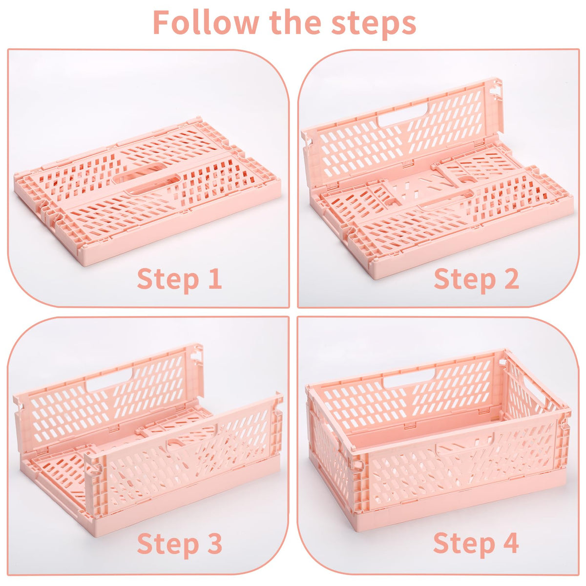 PIANKEKE 2 Pcs Collapsible Storage Box Yellow, Plastic Stackable Folding Storage Crates with Handles