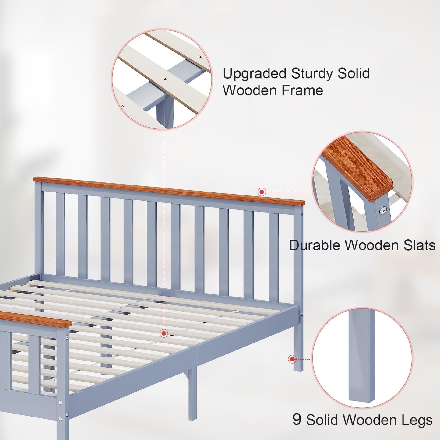 ZANOFIRA 5ft King Bed Frame Solid Pine Wood Bed with Headboard and Footboard, Perfect For Adults Kids Teenagers Fitted Slats Strong Support Legs with