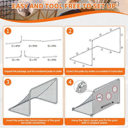 BAGAIL Soccer Goal with Target, 2-In-1 Designed, Football Goal, Portable Carry Bag, Easy to Set up, Ideal for Garden Shooting Training and