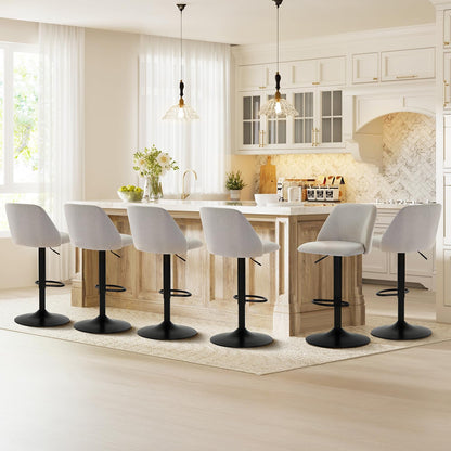 COLAMY Breakfast Bar Stools Set of 4, Modern Swivel Kitchen Stool, Adjustable Upholstered Barstools Counter Height with Square Open Back for Bar