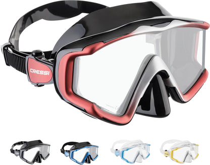 CRESSI Liberty Triside Mask - Panoramic 3 Glass Mask for Diving and Snorkelling, Black/Red Silver, One Size, Unisex Adult
