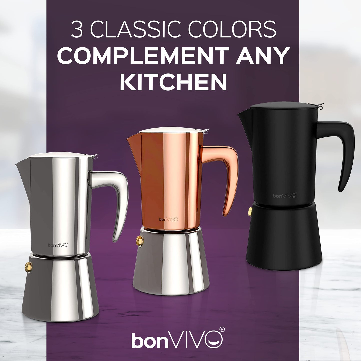 bonVIVO Moka Pot - Intenca, 300ml, Stainless Steel Espresso Maker w/Silver Chrome Finish - Stove Top Italian Coffee Maker - 6 Cup Coffee Pot - Gifts