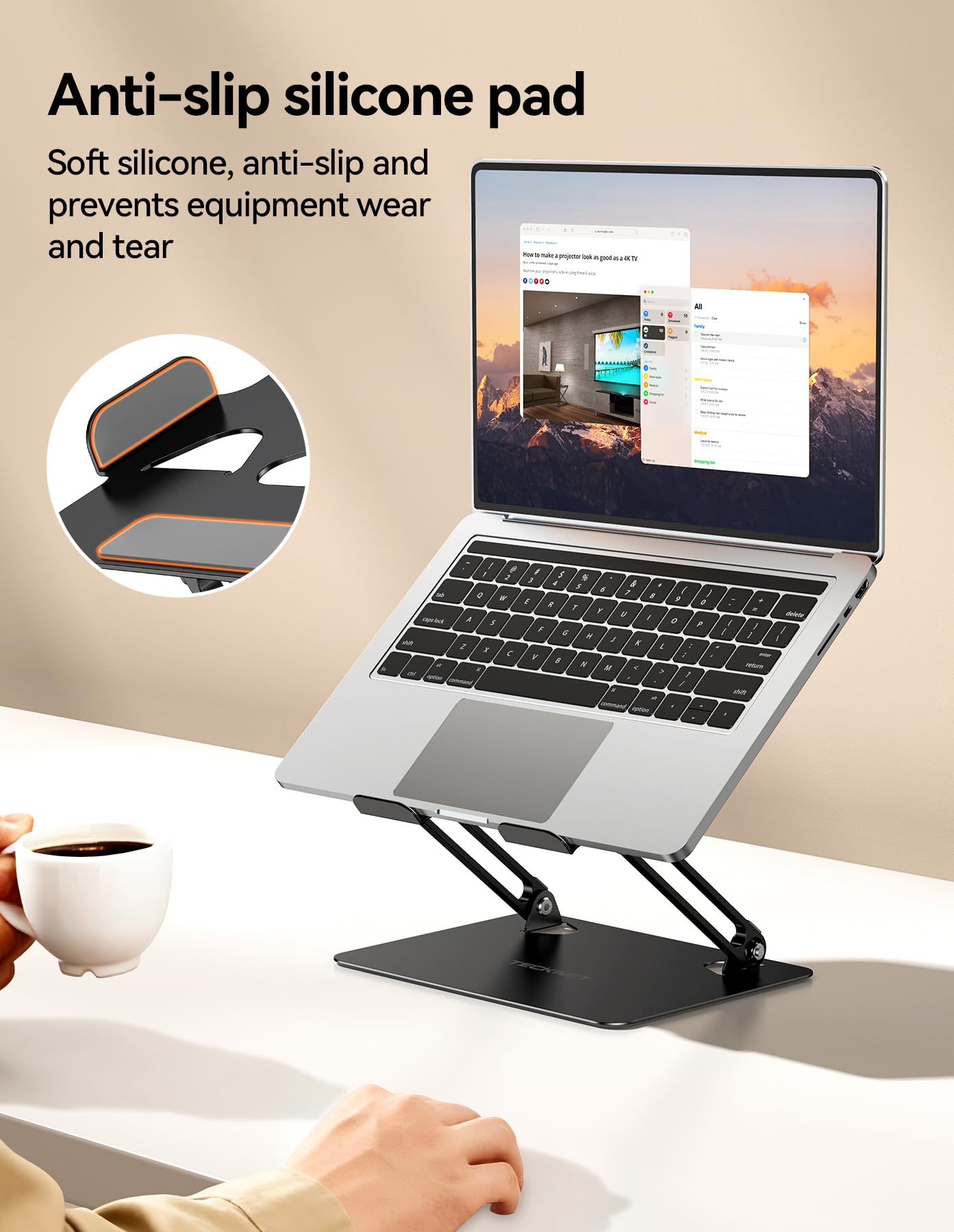 TECKNET Laptop Stand for Desk, Ergonomic Foldable Laptop Riser, Black