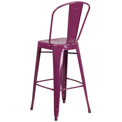 Flash Furniture Blake Commercial Grade 4 Pack 30" High Purple Metal Indoor-Outdoor Barstool with Back