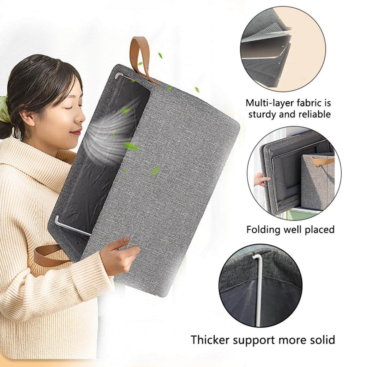 Foldable with Handle Box 2-Pack 18L Storage Basket for Shelves Household Drawer Style Fabric Box for Clothes Bed Linen Pullover T-Shirts Blankets
