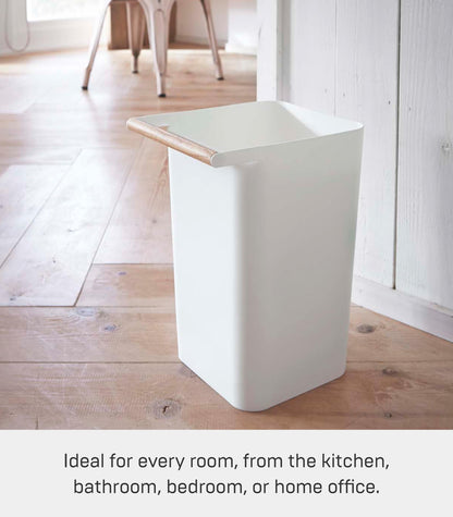 YAMAZAKI 3132 COMO Trash Can, white, Wood/Polypropylene, Minimalist, 24 x 19.5 x 32 cm