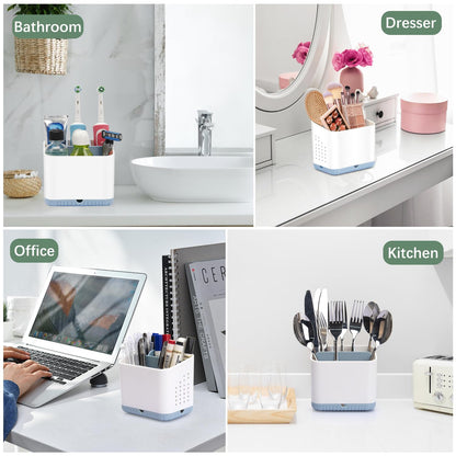 toprance Multifunctional Toothbrush Holder White Anti-slip Toothbrush Holder Caddy Small Bathroom Countertop Organizer And Storage Stand For Electric