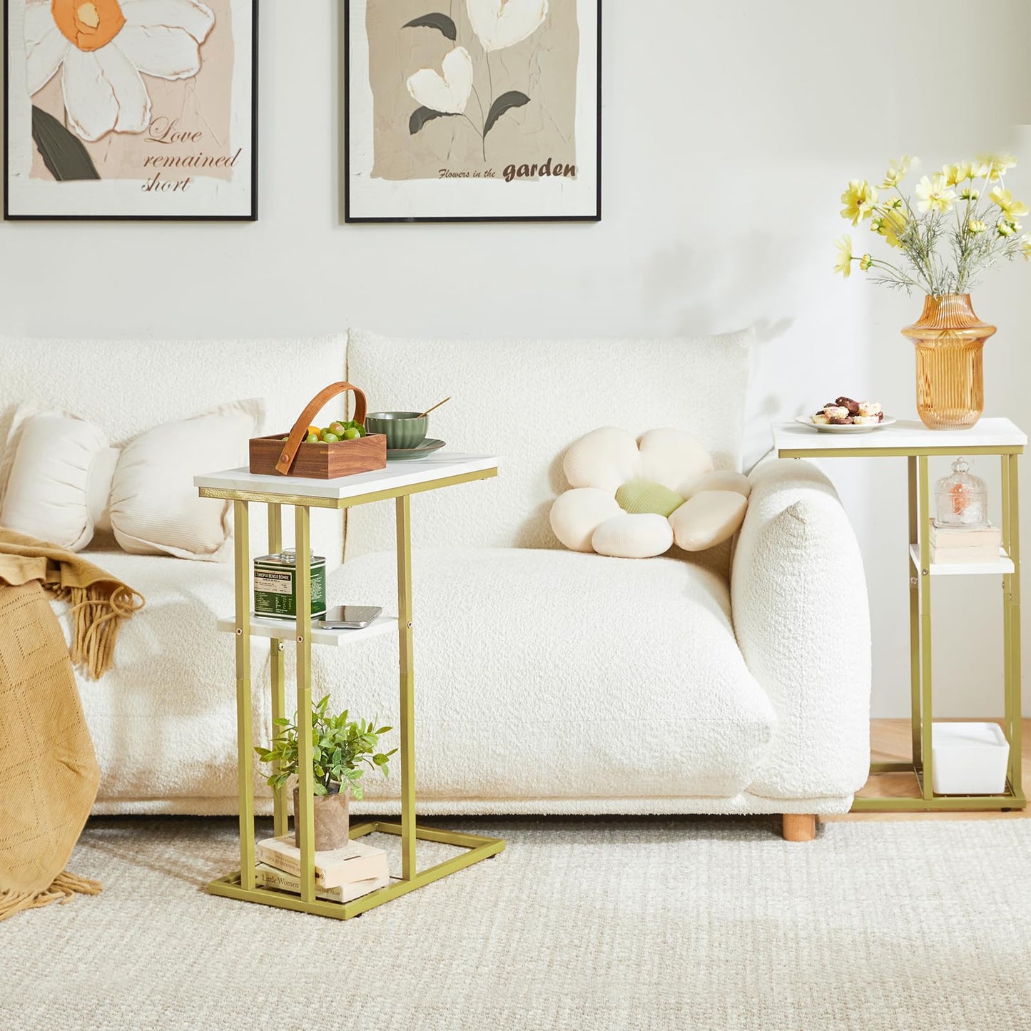 YMYNY C Shaped Side Table, Small Sofa Table Coffee Table for Small Space, Narrow Bedside Tables for Living Room, Bedroom, 40 × 26 × 61.5CM