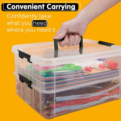 Creahaus 2 Layer Plastic Storage Containers with Lids, Multipurpose Clear Stack & Carry Box