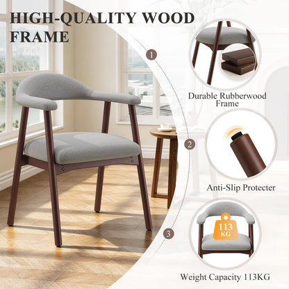 MALOL Wooden Dining Chairs Set of 6, Fabric Chairs for Dining Room with Armrest, Upholstered Kitchen Chairs with Curved Back and Wood Legs for Dining