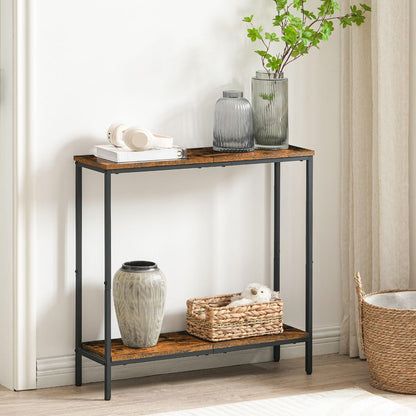 HOOBRO Slim Console Table with Shelf, 2 Tier Narrow Sofe Table for Hallway, Slim Hallway Table with Storage, Industrial, for Bedroom, Kitchen