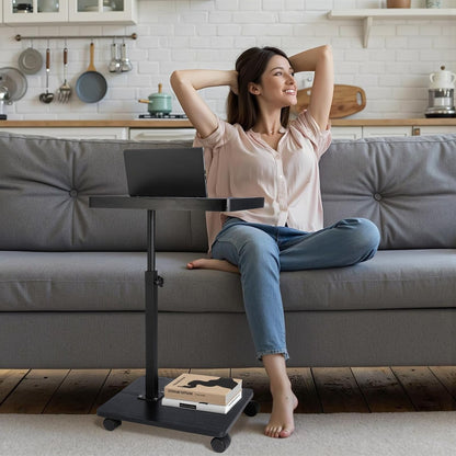 C Table End Table Adjustable Height 360° Swivel TV Tray Table With Wheels