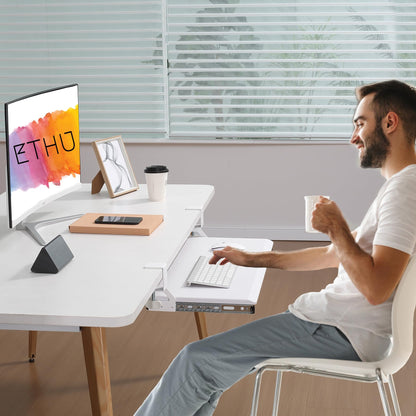 ETHU Under Desk Keyboard Tray with Storage Drawers 68x30cm