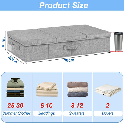 JUPELI 48L Rigid Under Bed Storage Boxes with Lids,15 cm High, 2Pack, Grey