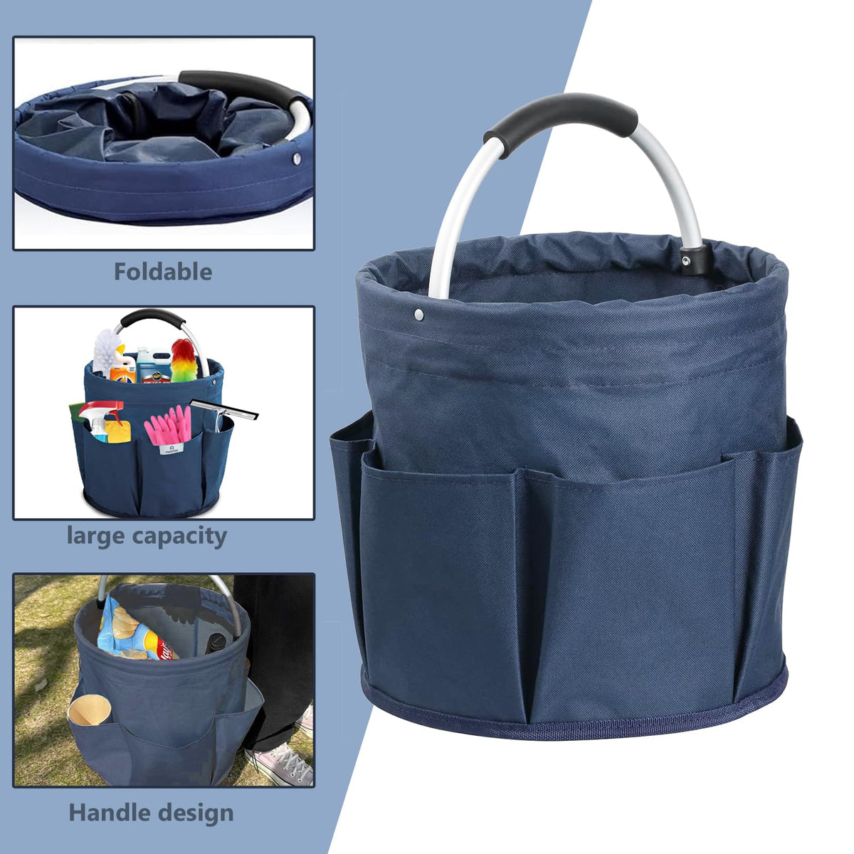 Cleaning Organiser Caddy, Collapsible Storage Basket For Toiletries, Storage Box for Cleaning Utensils, Multi pocket Craft Caddy Organizer