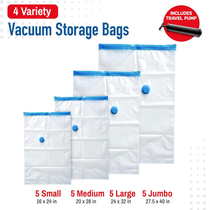 Spacesaver Vacuum Storage Bags - Vacuum Seal Bags for Clothing, Comforters, etc - Compression Seal for Closet Storage. Pump for Travel