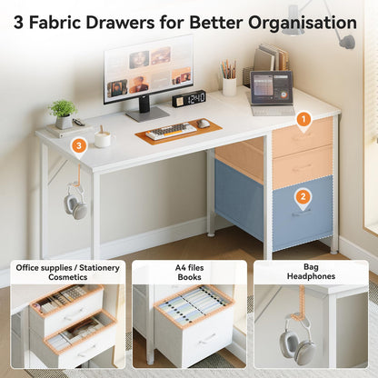 Coleshome Computer Desk with Drawers, 100cm Office Desk with Storage, White