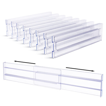 Vtopmart 8 Pack Drawer Dividers, 3.2" High Expandable from 12.2-21.4" Adjustable Drawer Organisers，Clear Plastic Drawers Separators for Clothing