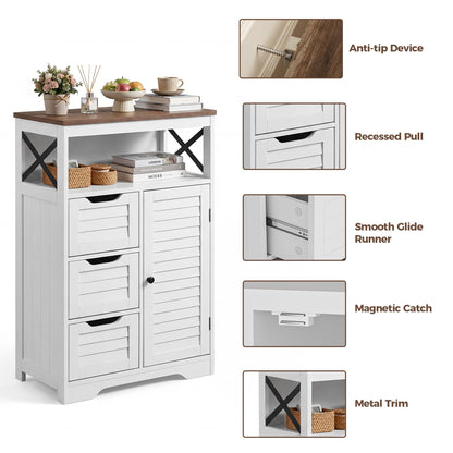 BonVache Kitchen Cabinet, Louvre design, Sideboard with Open Compartment and Drawer, Kitchen Cupboard with Adjustable Shelf, Ideal for Dining Room