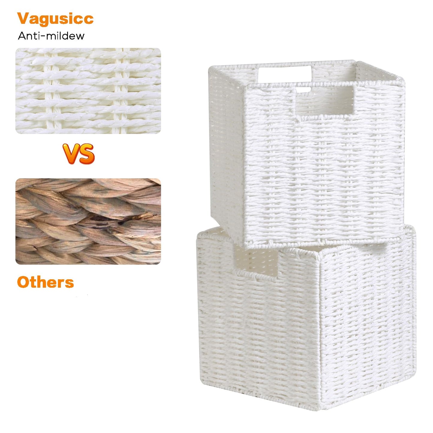 Vagusicc Wicker Storage Basket, Wicker Organizer Bins with Handles for Shelves Foldable Storage Cubes Storage Baskets for Gifts for Organization &